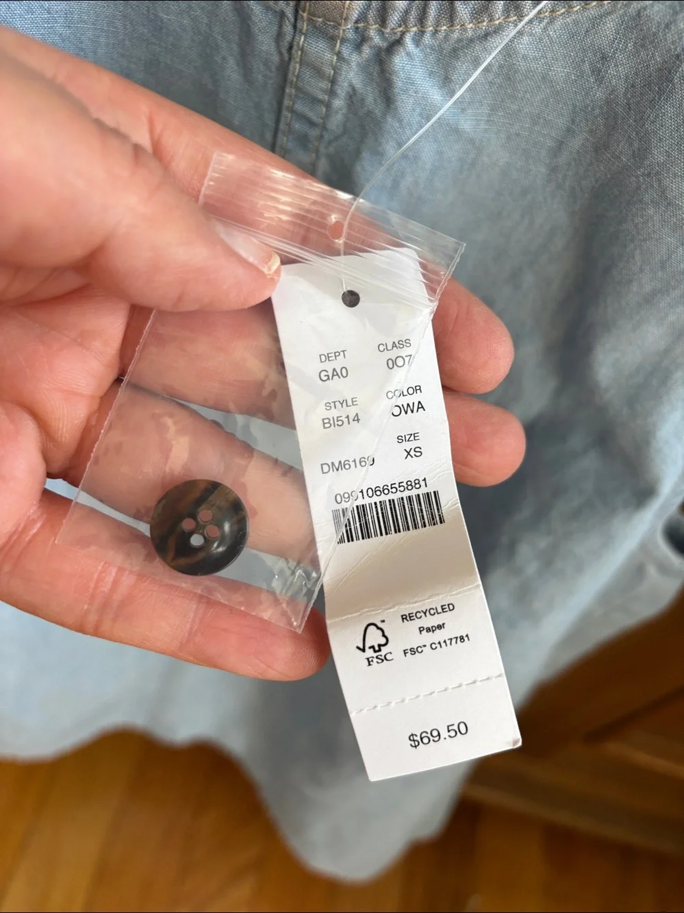 NWT J. Crew Button-back Chambray Tank Top, size XS